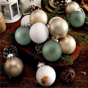 Rustic Elegant Holiday Ornaments - Gold, Green, and White